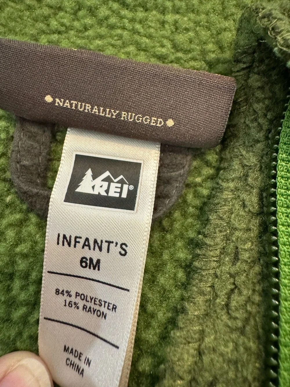 REI baby infant double zip bunting fleece snow suit moss green size 6 months